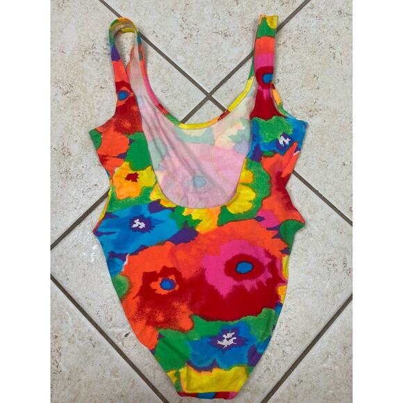 Keiko VTG Pink One Piece Swimsuit Skirt Set Abstract Colorful Vibrant Sz L - Picture 3 of 16